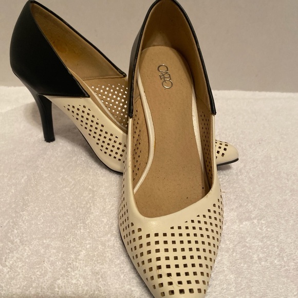 Cato Cream and Black Cutout Heels - Picture 1 of 5
